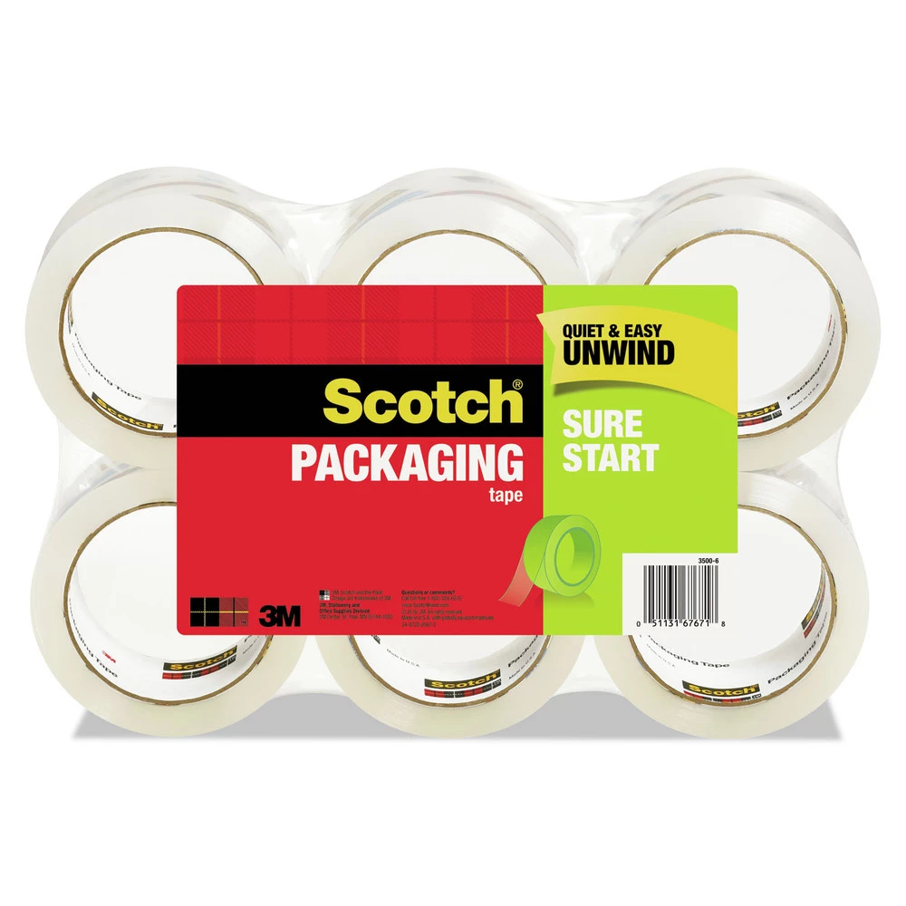 Scotch 3500-6 1.88 In. X 54.6 Yds. Sure Start 3 In. Core Packaging Tape - Clear (6/Pack)