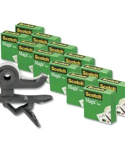 Scotch 810K12C19 Magic 3/4 In. X 1000 In. Tape Rolls With Clip Style Tape Dispenser - Charcoal (12/Pack)
