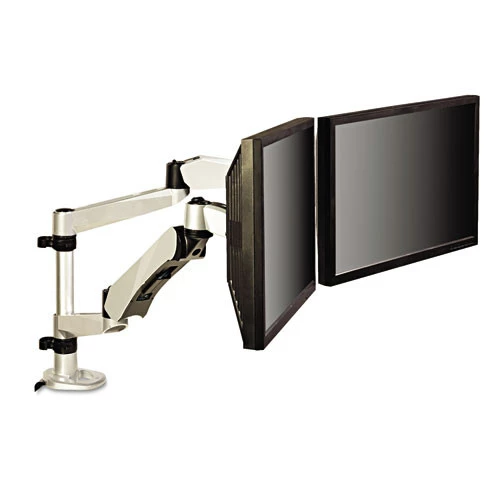 3M MA265S 360 Deg Rotation, Plus90/-15 Deg Tilt, 360 Deg Pan Easy-Adjust Desk Dual Arm Mount For 27 In. Monitors - Silver - Image 5