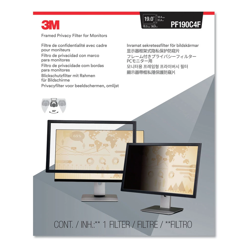 3M PF190C4F 16:9 Aspect Ratio Framed Privacy Filter For 19 In. Monitors