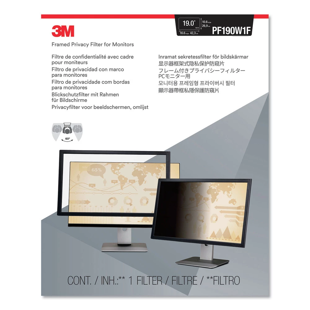 3M PF190W1F 16:10 Aspect Ratio Framed Blackout Privacy Filters For 18.4 - 19 In. Monitors