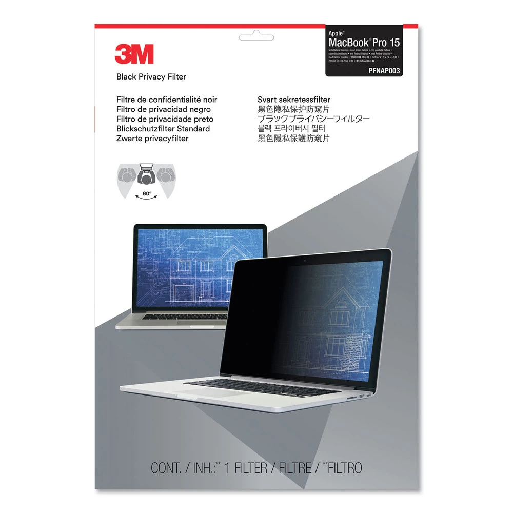 3M PFNAP003 16:10 Aspect Ratio Frameless Blackout Privacy Filter With Retina Display For 15 In. Apple MacBook Pro