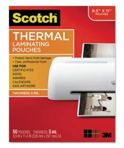 Scotch TP5854-50 Laminating Pouches, 5 Mil, 9-in X 11.5-in, Gloss Clear, 50/pack