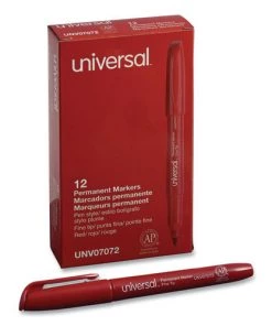 Universal UNV07072 Fine Bullet Tip Red Ink Pen-Style Permanent Markers (1 Dozen)