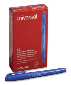 Universal UNV07073 Fine Bullet Tip Pen-Style Permanent Marker - Blue (1 Dozen)