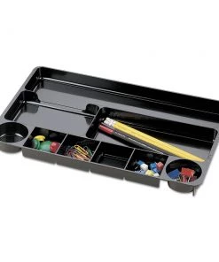 Universal UNV08120 14 In. X 9 In. X 1 1/8 In. Recycled Plastic 9 Compartments Drawer Organizer - Black