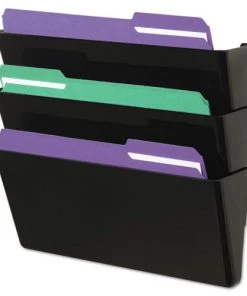 Universal UNV08121 3-Pocket/Pack Plastic Wall File - Black (3/Pack)