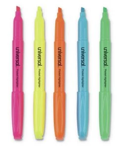 Universal UNV08850 Chisel Tip Assorted Ink/Barrel Pocket Highlighters (5/Set)