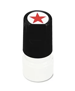 Universal UNV10081 Pre-Inked/Re-Inkable STAR Round Message Stamp - Red