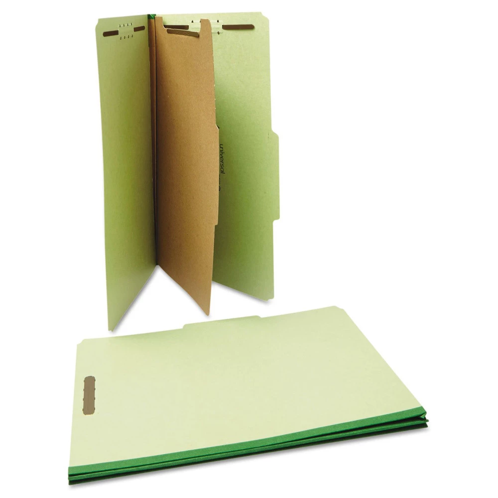 Universal UNV10261 Legal Size 1 Divider 4-Section Pressboard Classification Folder - Green (10/Box) - Image 2
