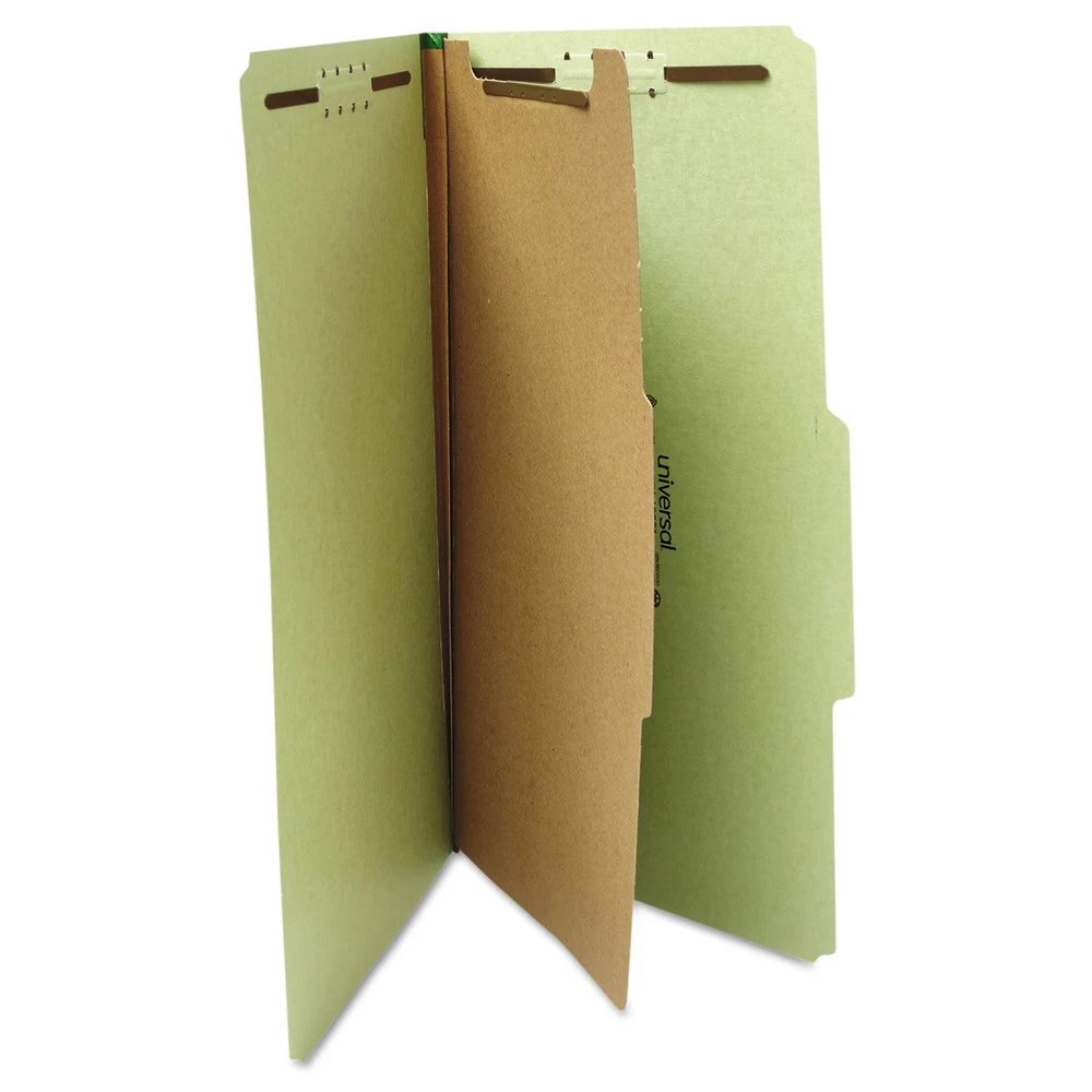 Universal UNV10261 Legal Size 1 Divider 4-Section Pressboard Classification Folder - Green (10/Box) - Image 3