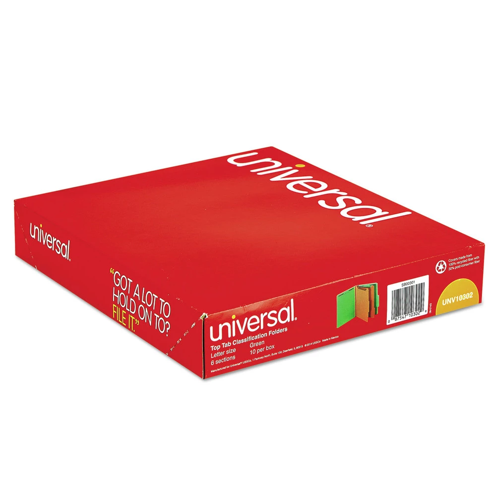 Universal UNV10302 Letter Size 2 Dividers Bright Colored Pressboard Classification Folders - Emerald Green (10/Box) - Image 3