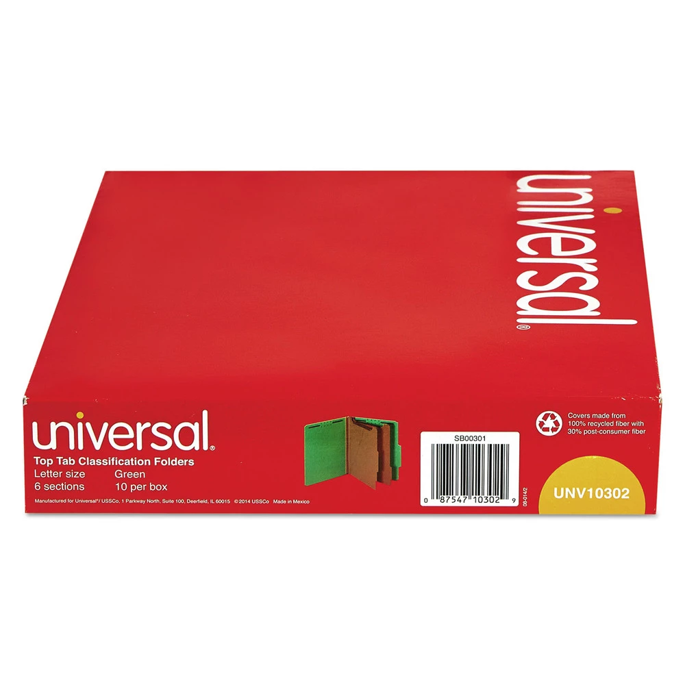 Universal UNV10302 Letter Size 2 Dividers Bright Colored Pressboard Classification Folders - Emerald Green (10/Box) - Image 5