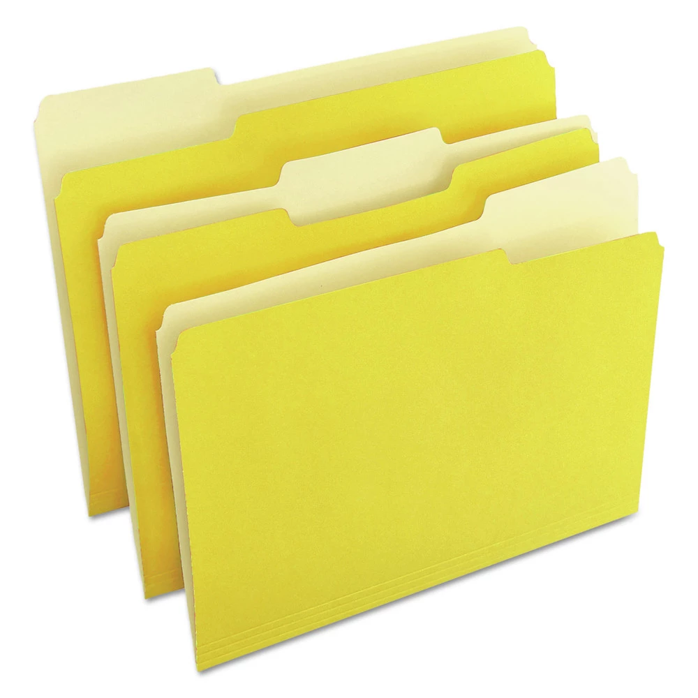 Universal UNV10504 Deluxe Colored Top 1/3-Cut Tabs Letter Size File Folders - Yellow/Light Yellow (100/Box)