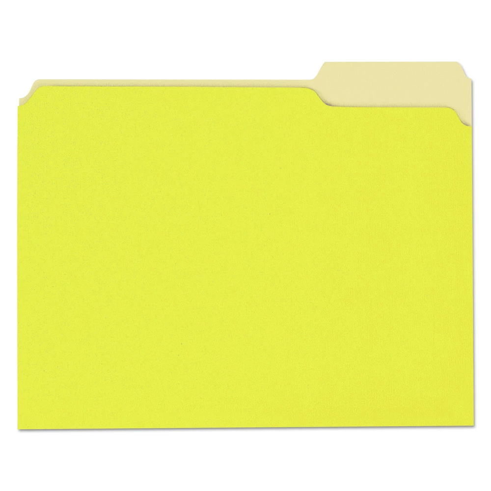 Universal UNV10504 Deluxe Colored Top 1/3-Cut Tabs Letter Size File Folders - Yellow/Light Yellow (100/Box) - Image 2