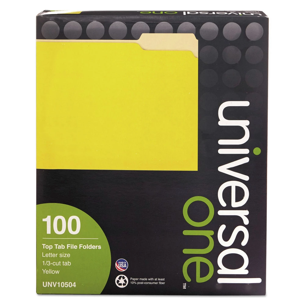 Universal UNV10504 Deluxe Colored Top 1/3-Cut Tabs Letter Size File Folders - Yellow/Light Yellow (100/Box) - Image 3