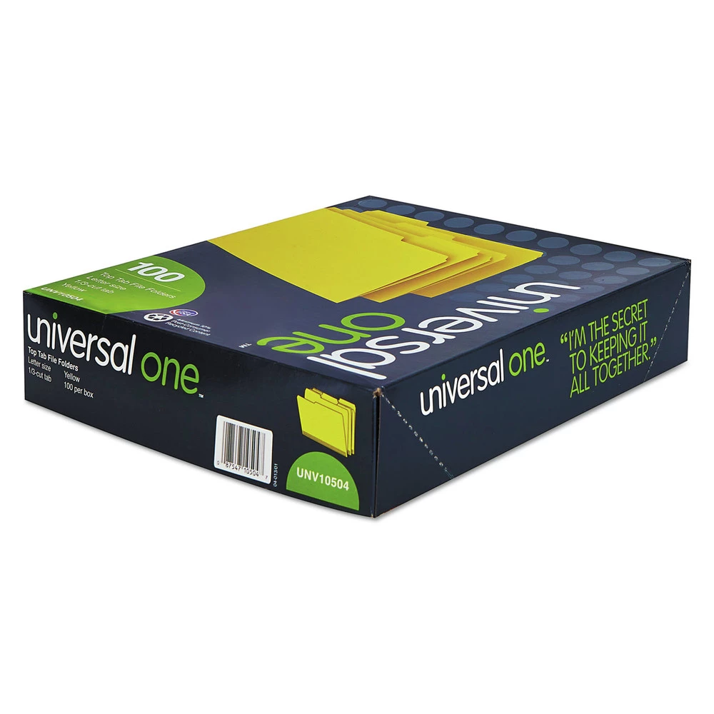 Universal UNV10504 Deluxe Colored Top 1/3-Cut Tabs Letter Size File Folders - Yellow/Light Yellow (100/Box) - Image 4