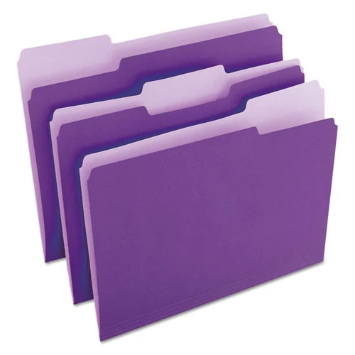 Universal UNV10505 Deluxe Colored Top 1/3-Cut Tabs Letter Size File Folders - Violet/Light Violet (100/Box) - Image 2
