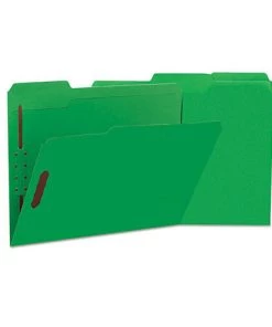 Universal UNV13522 Deluxe Reinforced 1/3-Cut Top Tab Letter Size Folders With (2) Fasteners - Green (50/Box)