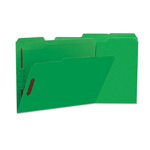 Universal UNV13522 Deluxe Reinforced 1/3-Cut Top Tab Letter Size Folders With (2) Fasteners - Green (50/Box)