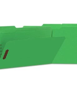 Universal UNV13526 Deluxe Reinforced 1/3-Cut Top Tab Legal Size Folders With (2) Fasteners - Green (50/Box)