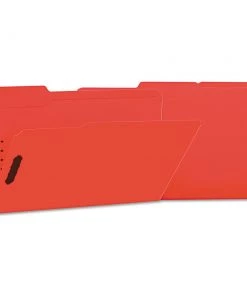 Universal UNV13527 Deluxe Reinforced 1/3-Cut Top Tab Legal Size Folders With (2) Fasteners - Red (50/Box)