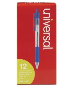 Universal UNV15531 Comfort Grip Retractable Medium 1mm Ballpoint Pens - Blue (1 Dozen)