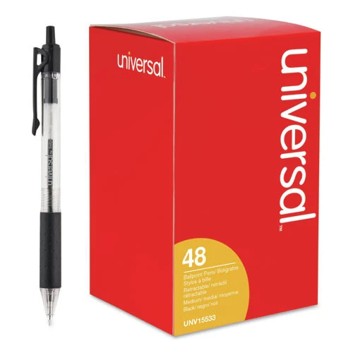 Universal UNV15533 Medium 1 Mm Black Ink Comfort Grip Retractable Ballpoint Pens (48/Pack) - Image 3