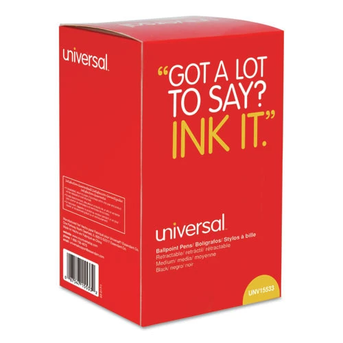 Universal UNV15533 Medium 1 Mm Black Ink Comfort Grip Retractable Ballpoint Pens (48/Pack) - Image 4