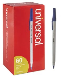 Universal UNV15614 Medium 1 Mm Blue Ink Stick Ballpoint Pens (60/Pack)