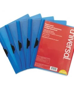 Universal UNV20525 Holds 30 Pages, Plastic Report Cover With Clip - Letter, Clear/Blue (5/Pack)