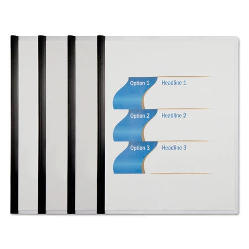 Universal UNV20560 20 Sheets, Clear View Report Cover With Slide-on Binder Bar - Black (25/Pack) - Image 2