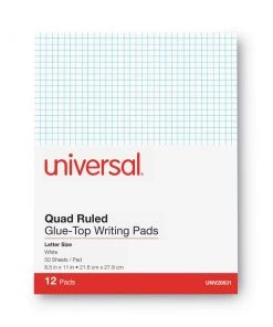 Universal UNV20631 50-Sheet Quadrille-Rule 4 Sq-in. 8.5 In. X 11 In. Glue Top Pads - White (12-Piece)