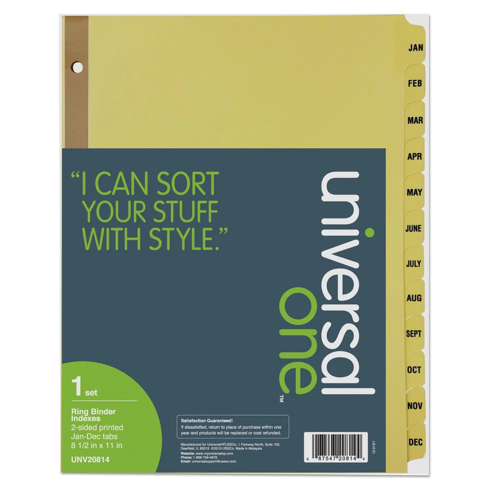 Universal UNV20814 Deluxe Preprinted Plastic Coated 'Jan. - Dec.' 12-Tab 11 In. X 8.5 In. Dividers With Black Printing (1-Set) - Image 2