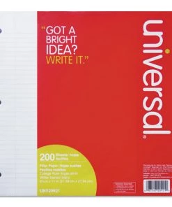 Universal UNV20921 3-Hole Medium/College Rule 8.5 In. X 11 In. Filler Paper (200 Sheets/Pack)