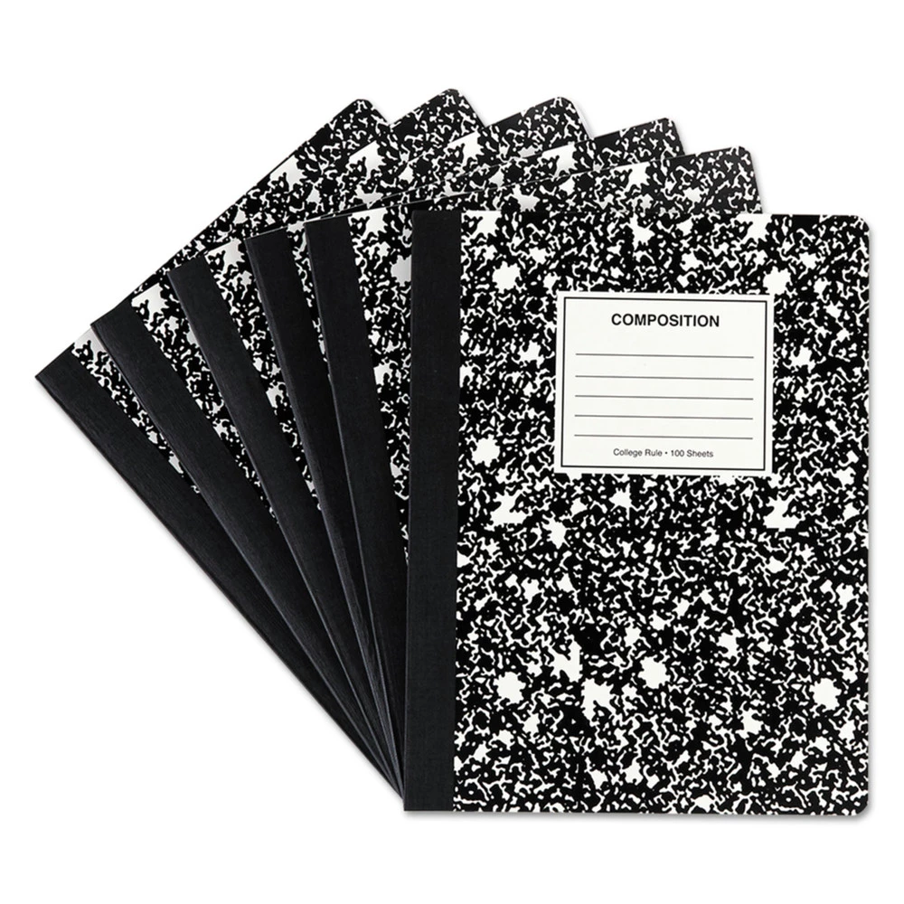 Universal UNV20946 100-Sheet Medium/College Rule 9.75 In. X 7.5 In. Composition Book - Black Marble (6/Pack)