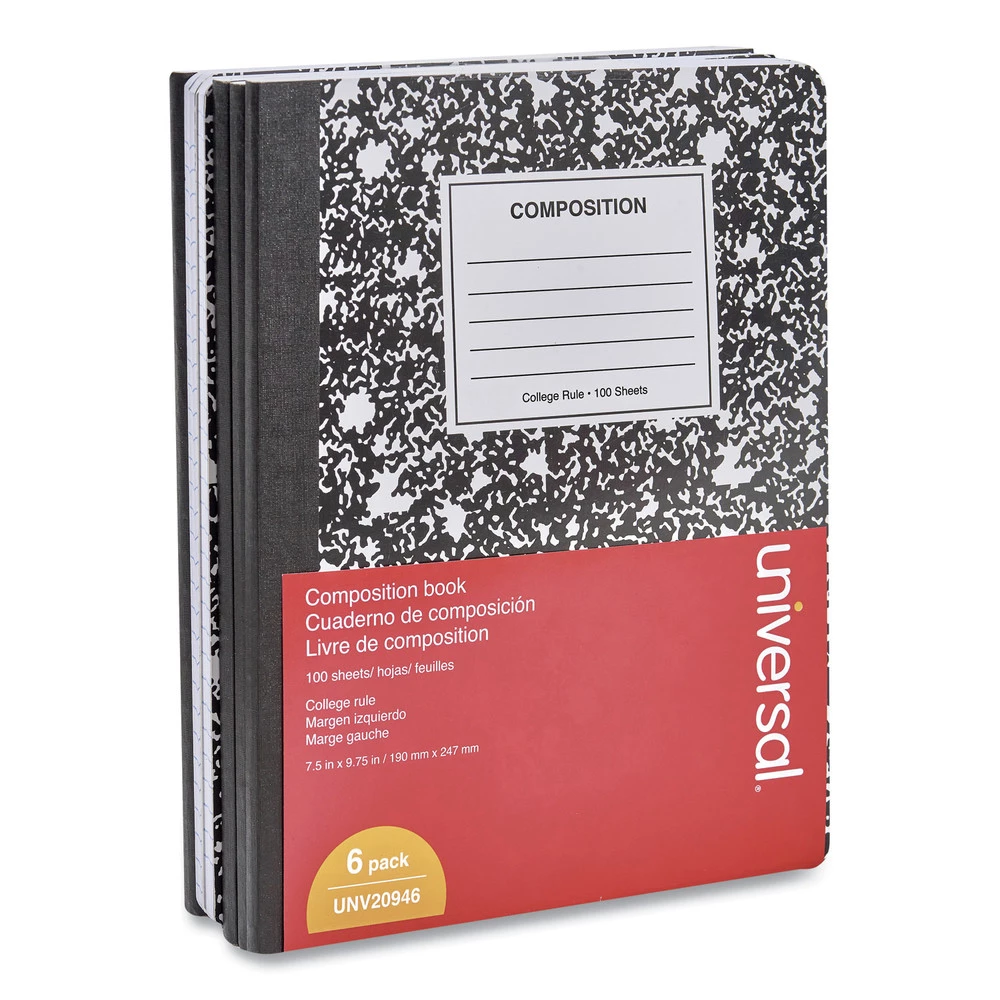 Universal UNV20946 100-Sheet Medium/College Rule 9.75 In. X 7.5 In. Composition Book - Black Marble (6/Pack) - Image 3