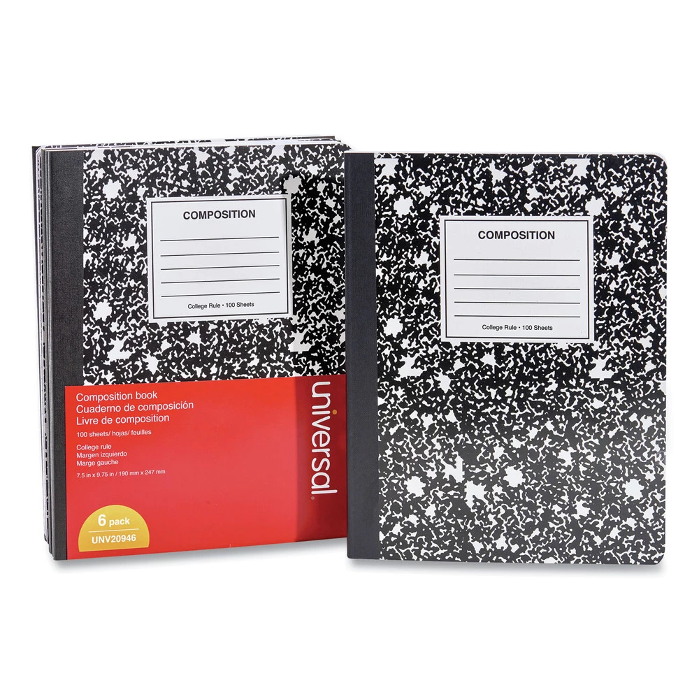 Universal UNV20946 100-Sheet Medium/College Rule 9.75 In. X 7.5 In. Composition Book - Black Marble (6/Pack) - Image 4