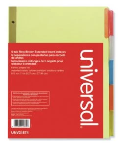 Universal UNV21874 Deluxe Extended Insertable 5-Tab 11 In. X 8.5 In. Indexes (6-Piece/Pack)