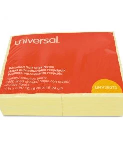 Universal UNV28073 100-Sheet Recycled Lined Self-Stick 4 In. X 6 In. Note Pads - Yellow (12/Pack)