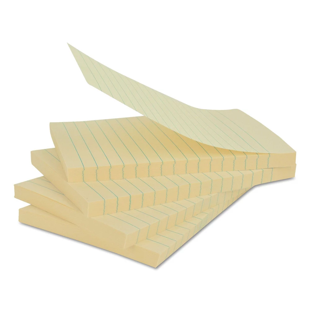 Universal UNV28073 100-Sheet Recycled Lined Self-Stick 4 In. X 6 In. Note Pads - Yellow (12/Pack) - Image 2