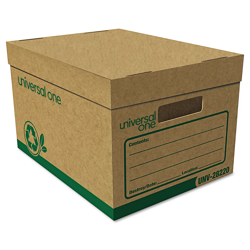 Universal 9523301 Recycled Heavy-Duty Record Storage Box - Letter, Kraft/Green (12/Carton) - Image 2