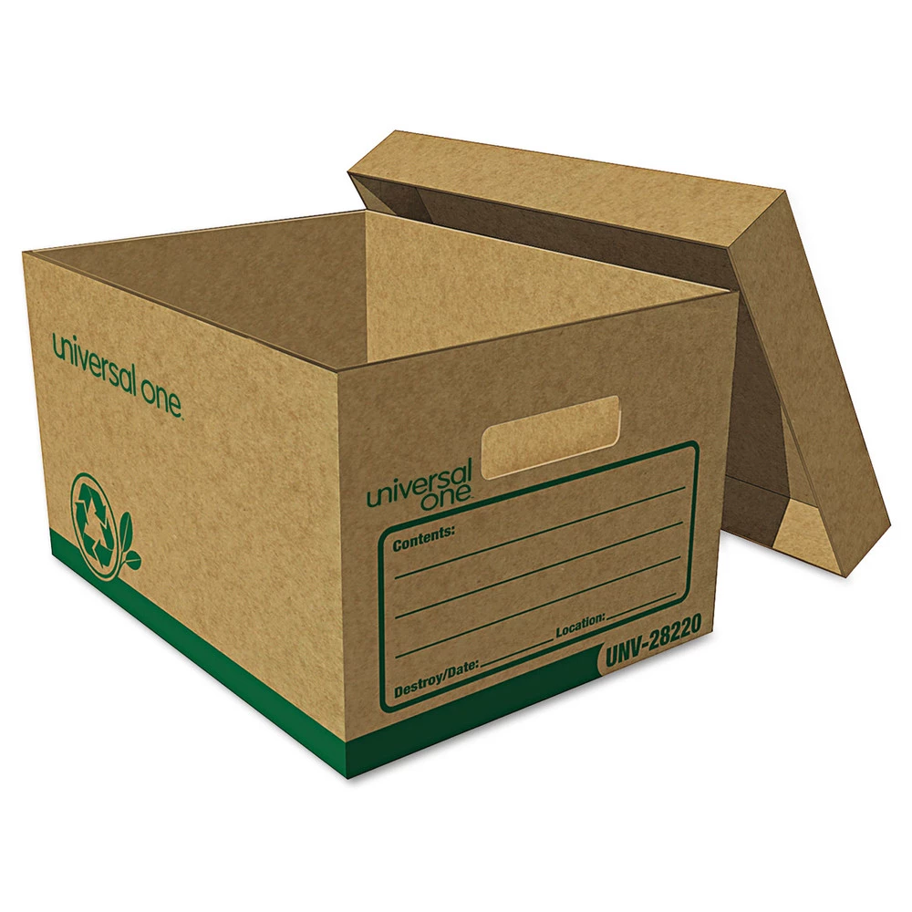 Universal 9523301 Recycled Heavy-Duty Record Storage Box - Letter, Kraft/Green (12/Carton) - Image 3