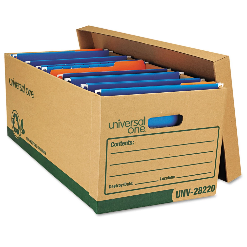 Universal 9523301 Recycled Heavy-Duty Record Storage Box - Letter, Kraft/Green (12/Carton) - Image 6