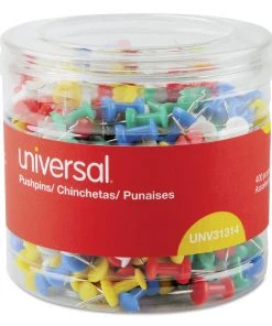 Universal UNV31314 Colored 3/8 In. Plastic Push Pins - Assorted (400/Pack)