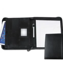 Universal UNV32665 10-3/4 In. X 13-1/8 In., Leather Textured Zippered PadFolio With Tablet Pocket - Black