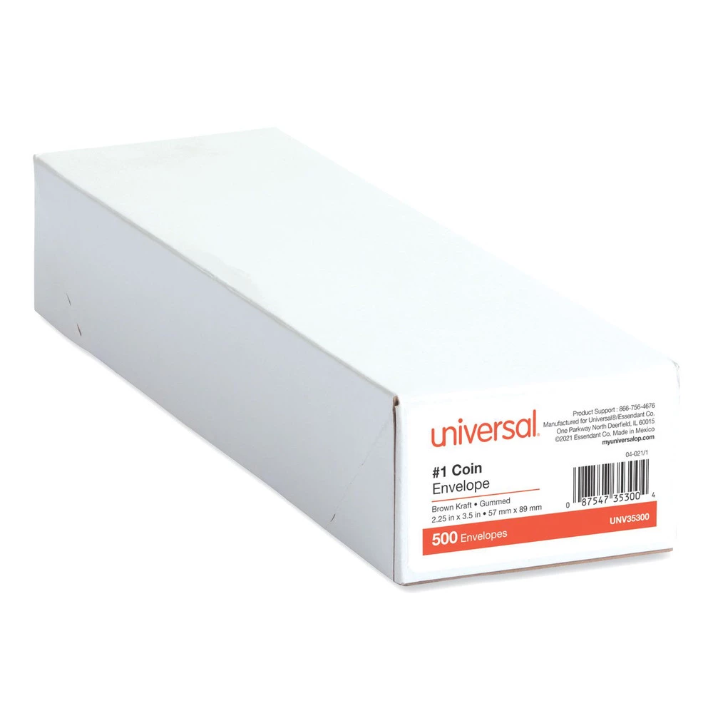 Universal UNV35300 #1 Round Flap Gummed Closure 2.25 In. X 3.5 In. Coin Envelopes - Light Brown Kraft (500-Piece/Box) - Image 2