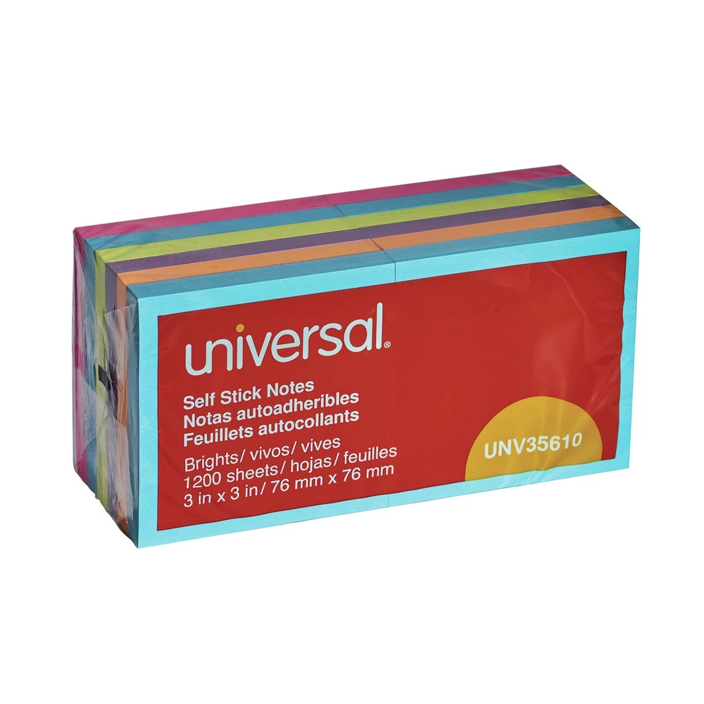 Universal UNV35610 100-Sheet 3 In. X 3 In. Self-Stick Note Pads - Assorted Bright Colors (12-Piece/Pack) - Image 5