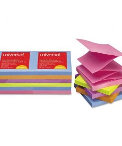 Universal UNV35611 100-Sheet 3 In. X 3 In. Fan-Folded Self-Stick Pop-Up Note Pads - Assorted Bright Colors (12/Pack)