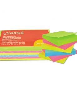 Universal UNV35612 100 Sheet 3 In. X 3 In. Self-Stick Note Pads - Assorted Neon Colors (12/Pack)